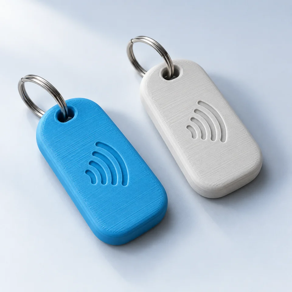 Concept visualization of the finish on two-colour NFC key fobs
