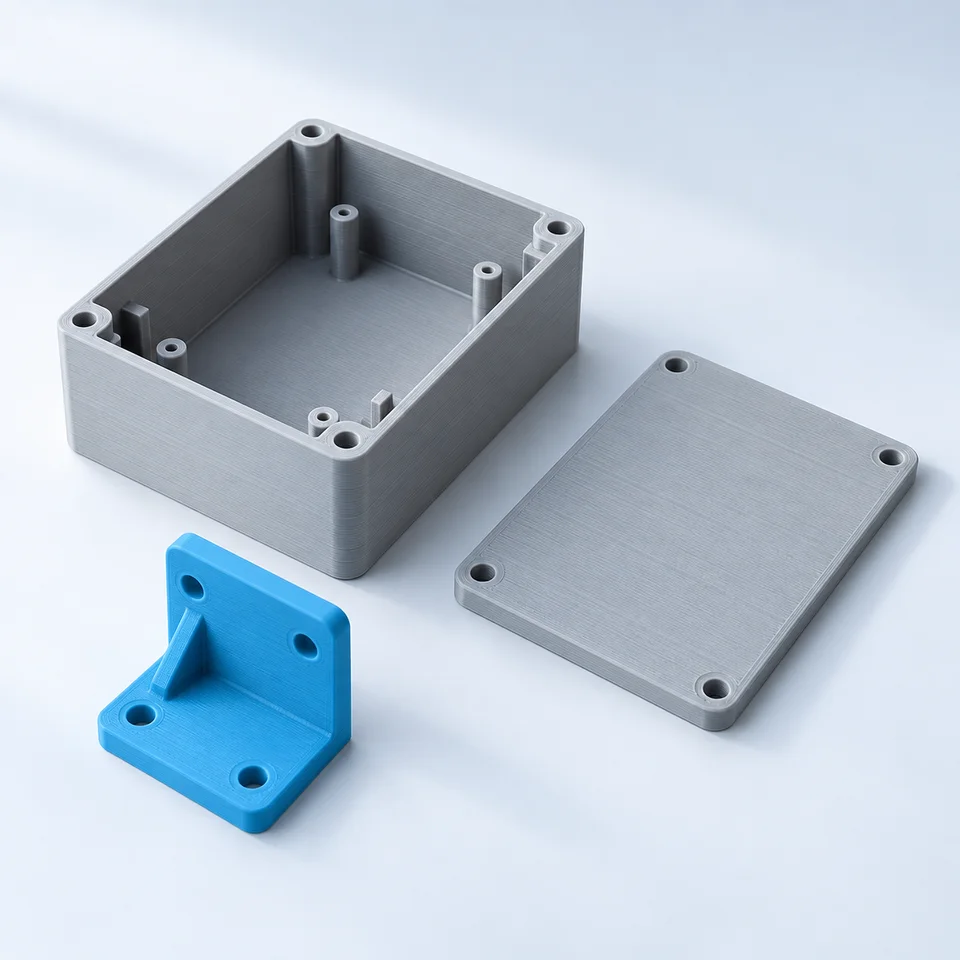 Concept visualization of a 3D printed electronics enclosure and mounting bracket